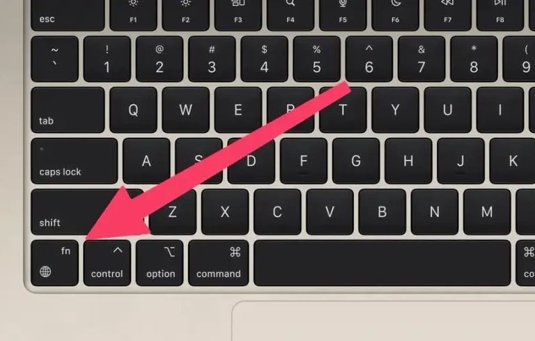 Keyboard picture and red arrow on it showing Fn key
